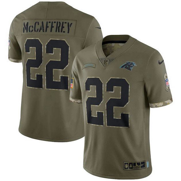 mens nike christian mccaffrey olive carolina panthers 2022 salute to service limited jersey